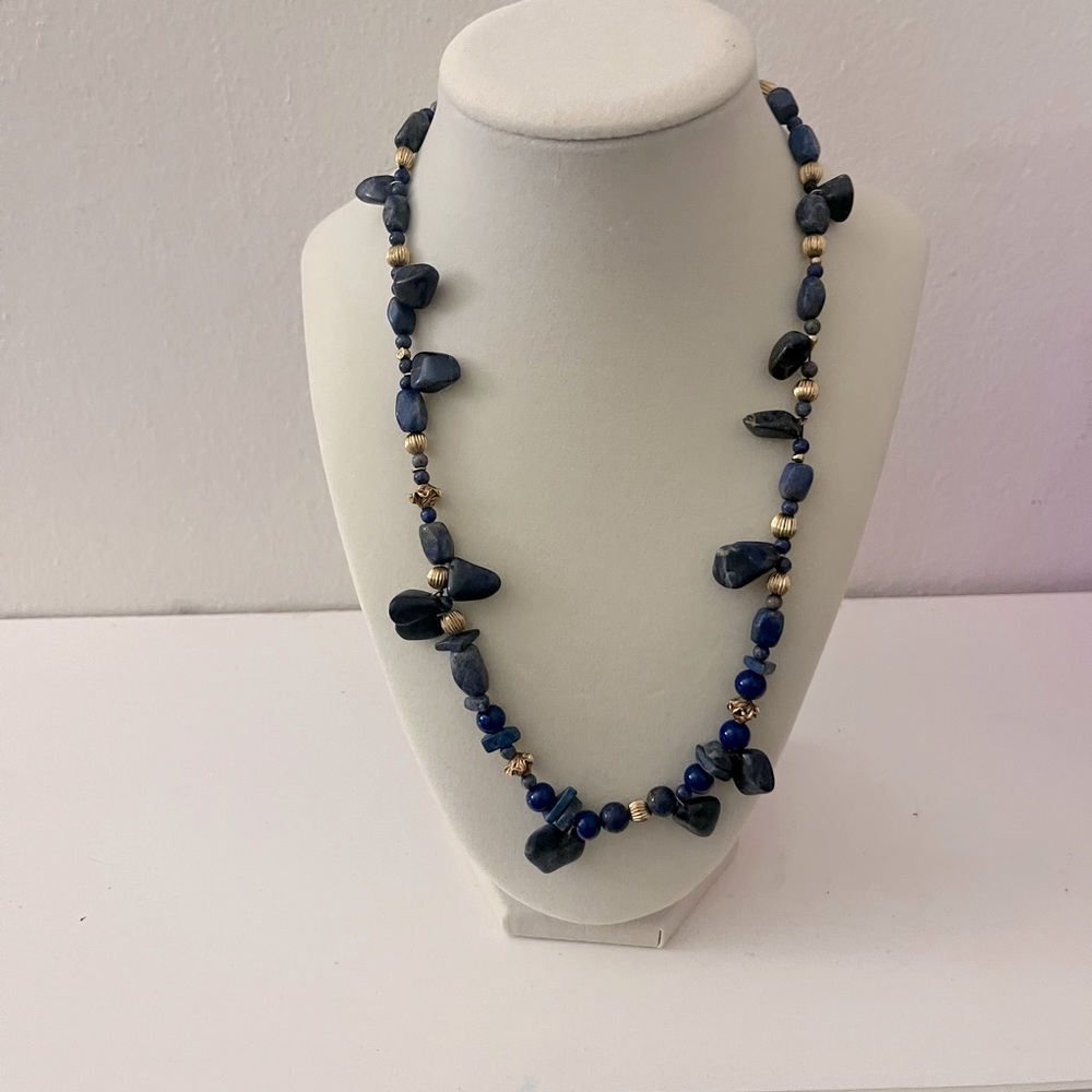 Lapis and gold beaded necklace